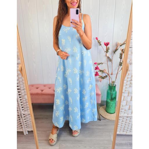 Vestido Celeste Hojas [3]