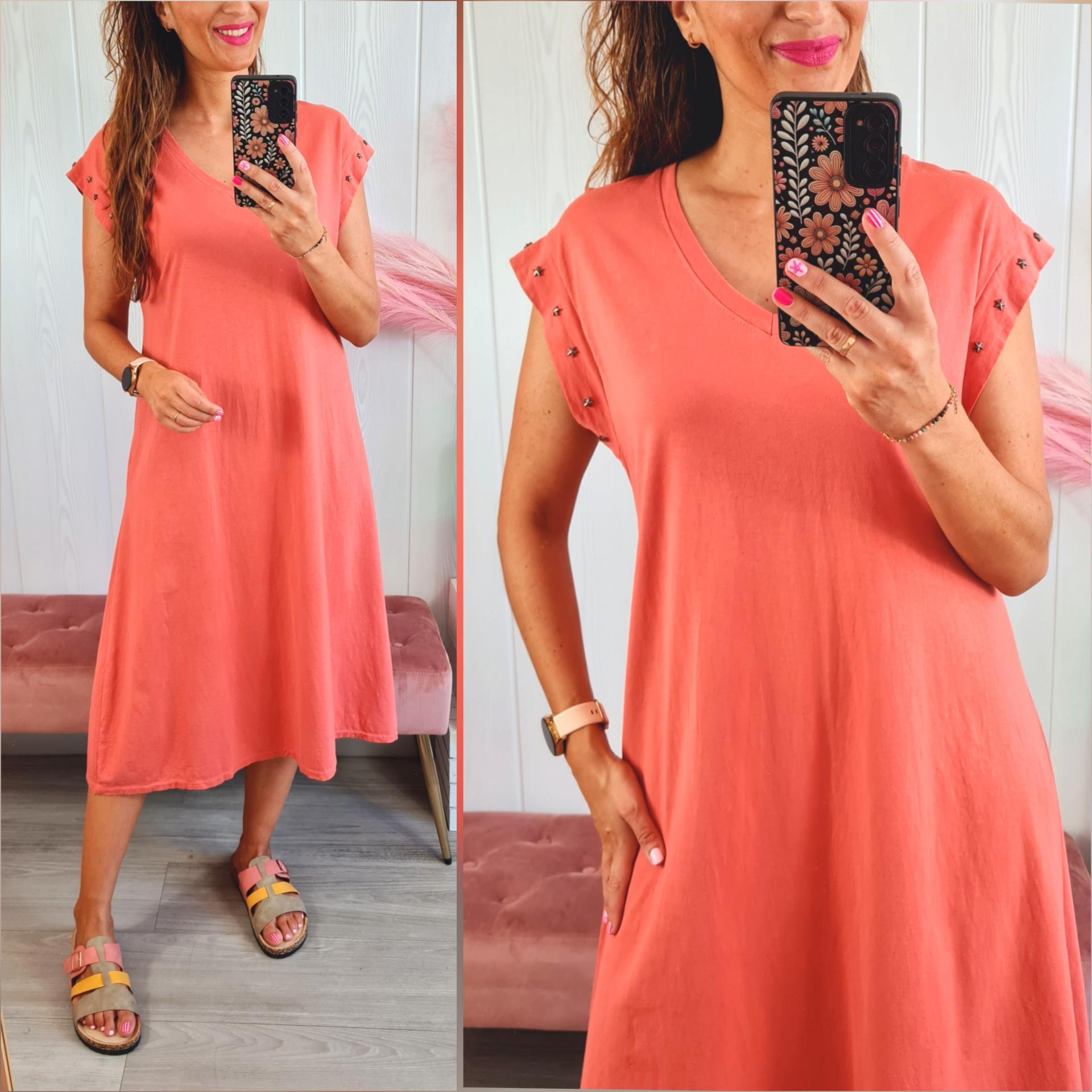 Vestido Coral Tachas