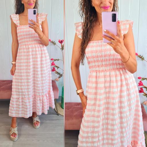 Vestido Cuadros Salmón