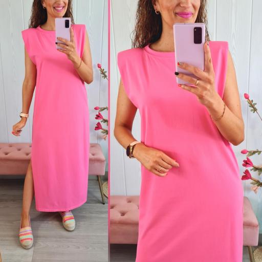 Vestido Hombreras Chicle