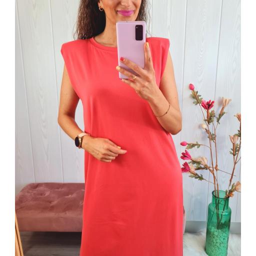 Vestido Hombreras Coral