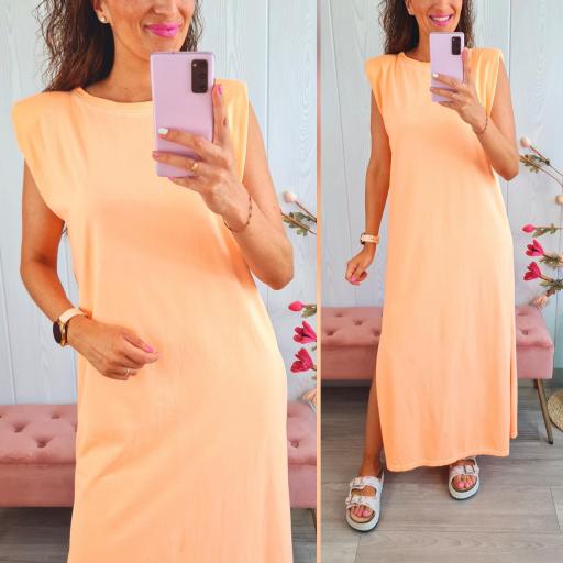 Vestido Hombreras Naranja Flúor