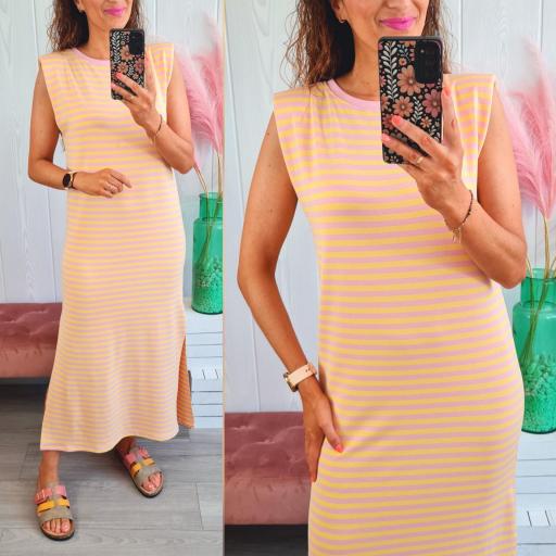 Vestido Hombreras Rayas Amarillo/Rosa