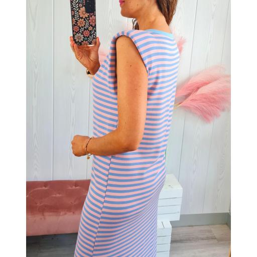 Vestido Hombreras Rayas Azul/Rosa [2]