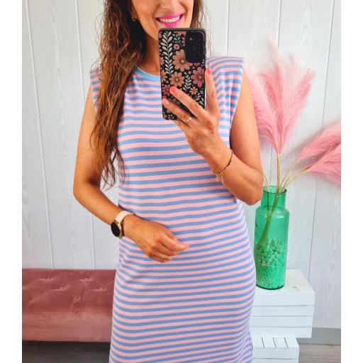 Vestido Hombreras Rayas Azul/Rosa [1]