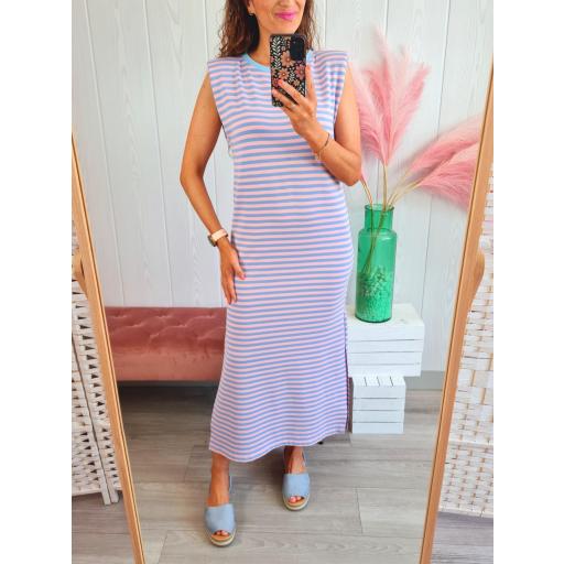 Vestido Hombreras Rayas Azul/Rosa [3]