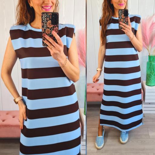 Vestido Hombreras Rayas Azules [0]