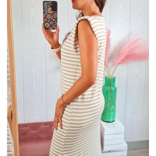 Vestido Hombreras Rayas Beige [1]