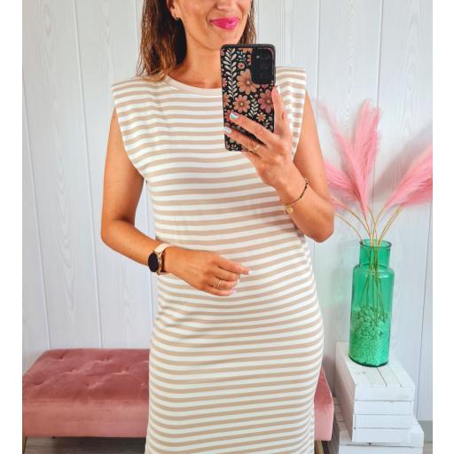 Vestido Hombreras Rayas Beige [2]