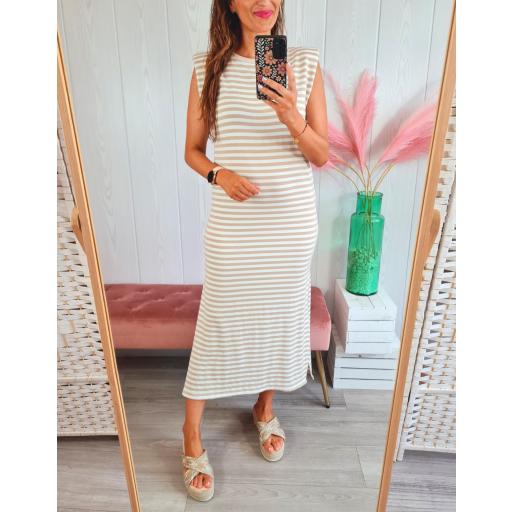 Vestido Hombreras Rayas Beige [3]
