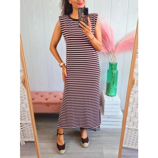 Vestido Hombreras Rayas Choco/Rosa [2]