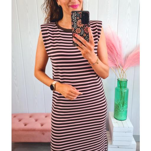 Vestido Hombreras Rayas Choco/Rosa [3]