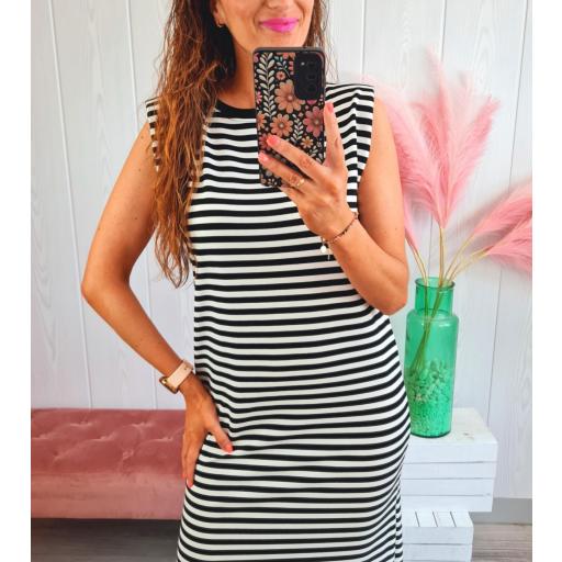 Vestido Hombreras Rayas Negro/Blanco [2]