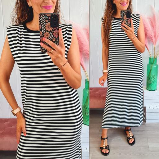 Vestido Hombreras Rayas Negro/Blanco [0]