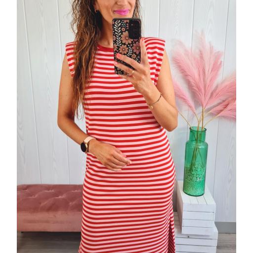 Vestido Hombreras Rayas Rojo/Rosa [2]