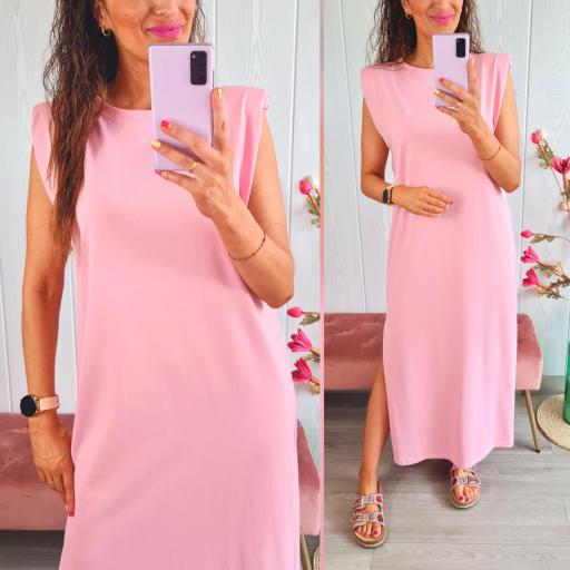 Vestido Hombreras Rosa