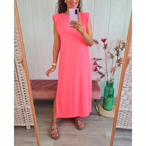 Vestido Hombreras Rosa Flúor [0]