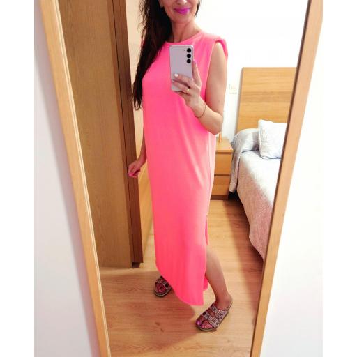 Vestido Hombreras Rosa Flúor [1]