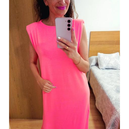 Vestido Hombreras Rosa Flúor [3]