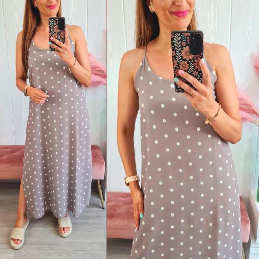 Vestido Taupe Lunares