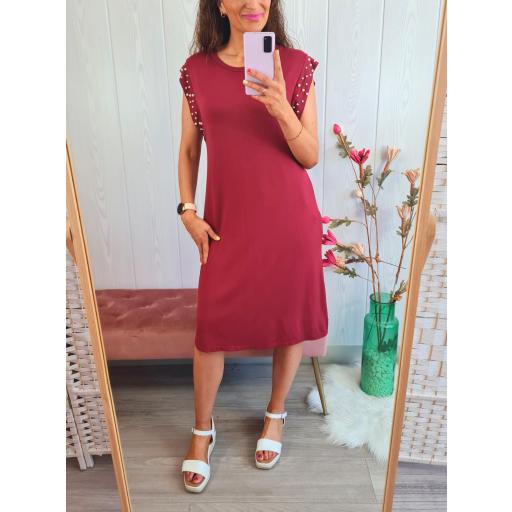 Vestido Perlas Granate