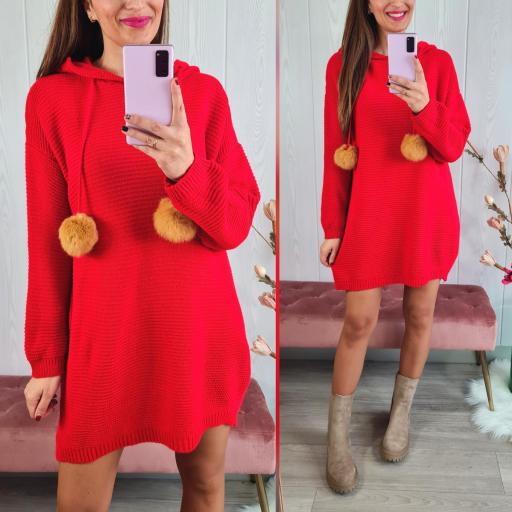 Vestido Rojo Pompones