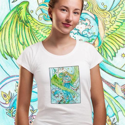 Àngel abraçant el món samarreta de dona B/N/V/G