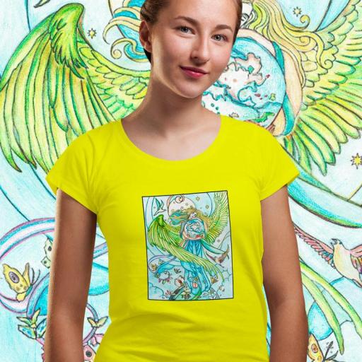 Àngel abraçant el món samarreta de dona B/N/V/G [2]