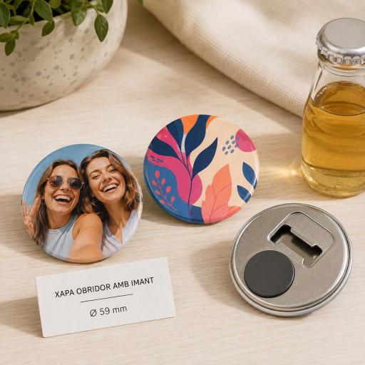 Xapa personalitzada obridor amb imant Ø 59 mm