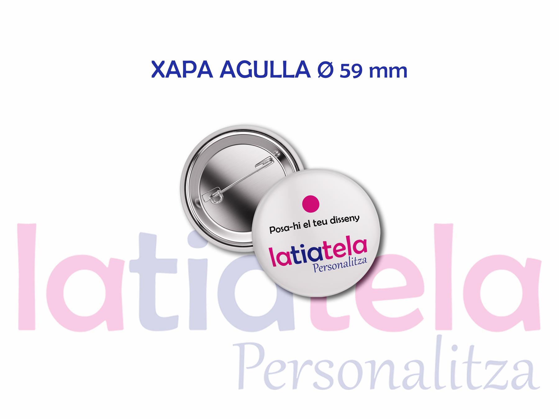 Xapa amb agulla Ø 59 mm. Personalitzada