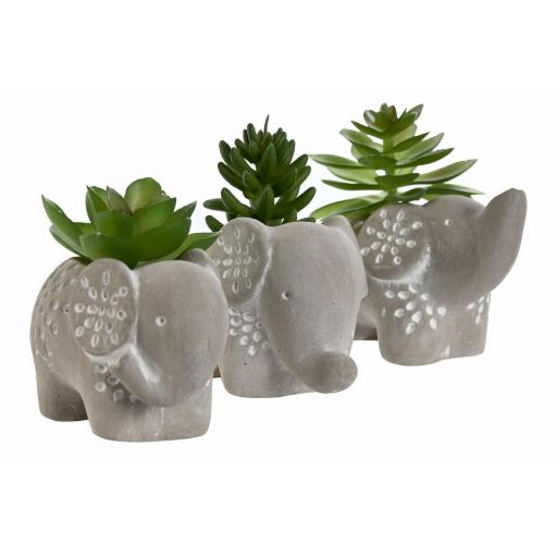 Set 3 figuras elefante con planta artificial