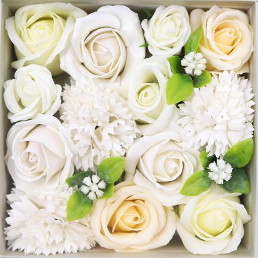 Flores de jabón - Caja Cuadrada -Blanco y Marfil [3]