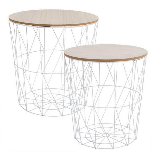 Set de 2 mesas auxiliar metal blanco