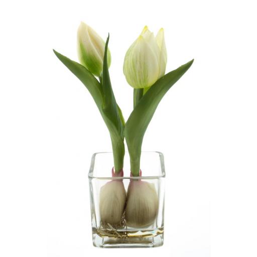 Tulipan artificial blanco en base cristal