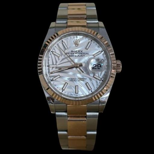 Rolex Ref: 126231- Date Just 36mm Steel and Rose Gold - Palm dial - Full set Like new from 2022 [0]