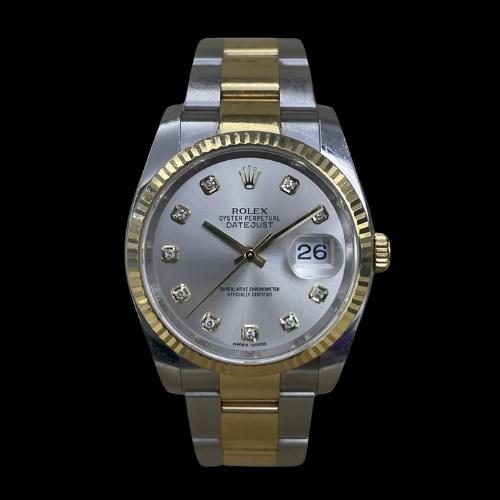 Rolex Date just steel and yellow gold ref.116233 with diamonds dial full set 2017