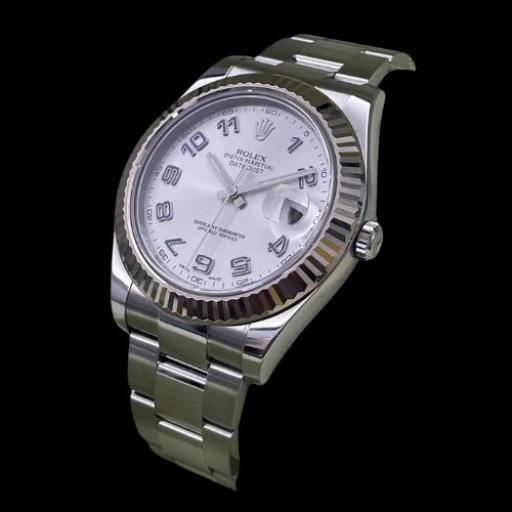 Rolex Date Just II 41 mm Ref.116334 - Dial Plata Numeros Arabes azul & Bisel Oro Blanco - Brazalete Oyster año 2013 . [1]