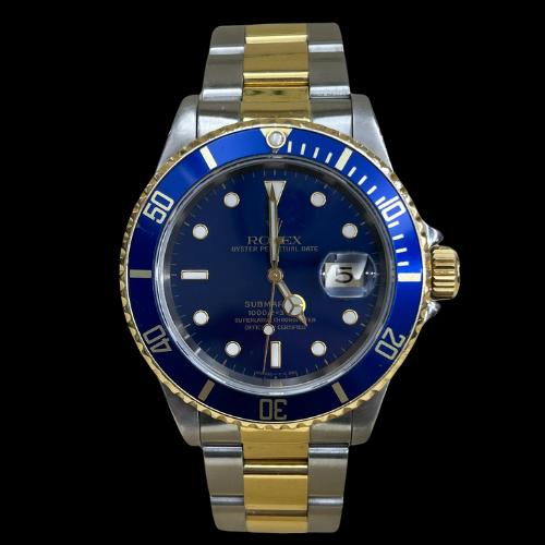 Rolex Submariner steel and gold ref.16613 blue face, discontiued from 1998 U series with box