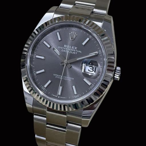 Rolex Date Just 41mm Grey Rhodium Dial, fluted bezel, Oyster band like new 2021 full set 