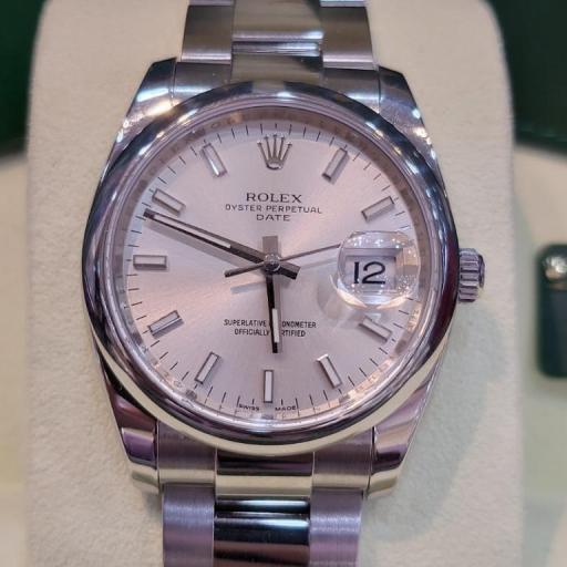 Rolex Date 34mm silver index ref.115200 full set from 2009