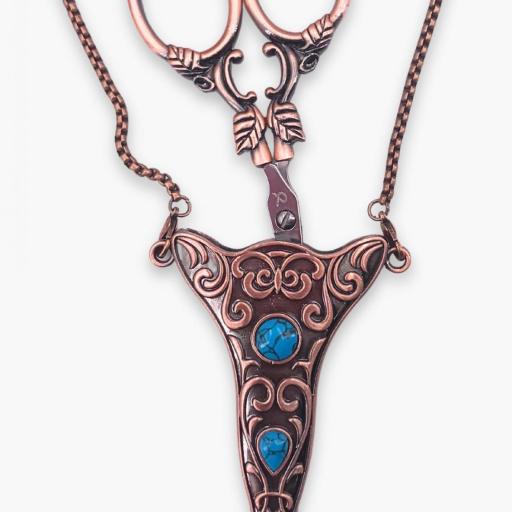 Set Tijeras Vintage Colgante Turquesa (Tijeras + Funda + Cadena) [0]