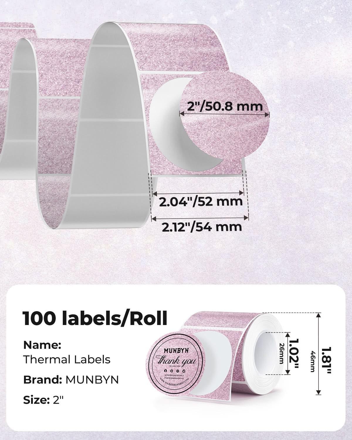 MUNBYN etiquetas térmicas Metallic oro rosa redondas de 5 cm, 100 unidades