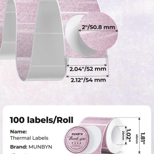 MUNBYN etiquetas térmicas Metallic oro rosa redondas de 5 cm, 100 unidades