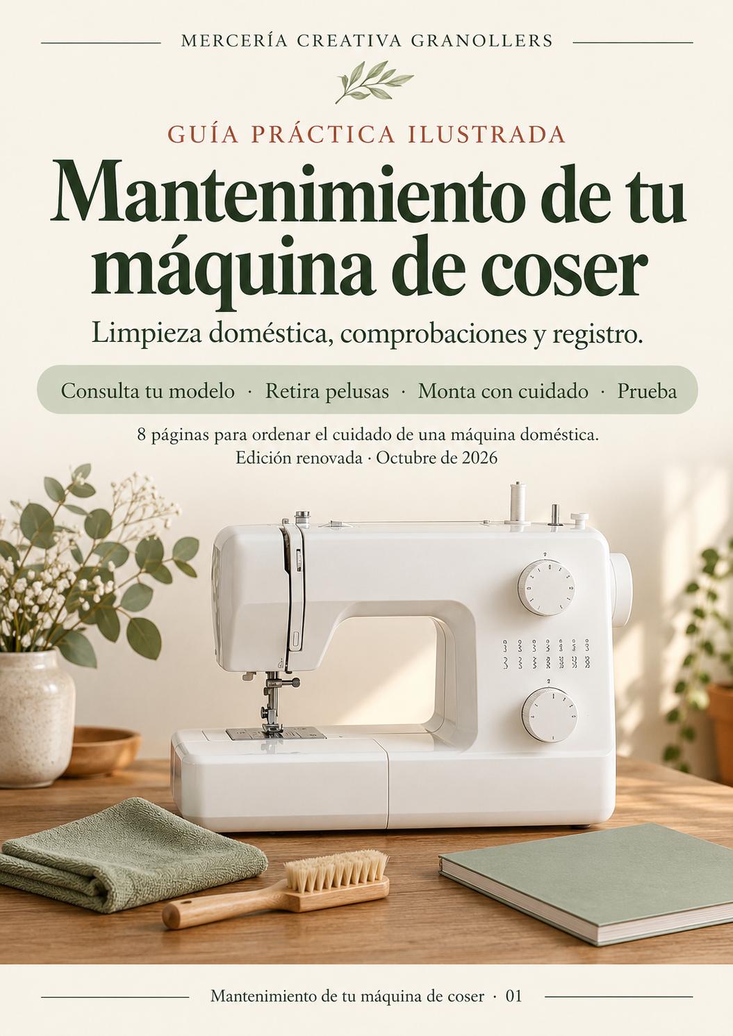 Portada de Mantenimiento de tu máquina de coser - Guía PDF ilustrada, edición 2026