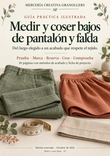 Portada de Medir y coser bajos de pantalón y falda - Guía PDF ilustrada, edición 2026