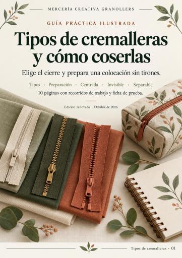 Portada de Tipos de cremalleras y cómo coserlas - Guía PDF ilustrada, edición 2026