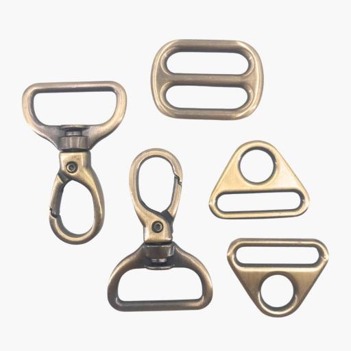 Pack herrajes 32 mm Oro Viejo: 2 mosquetones + 2 cierre D + 1 hebilla [0]