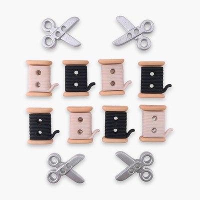 Botones decorativos carretes y tijeras Sew Cute - Bolsa