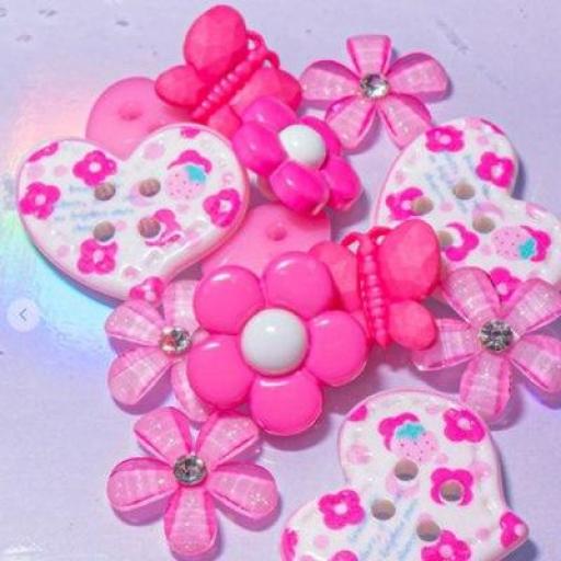 Botones decorativos de corazones y flores rosa chicle - Bolsa