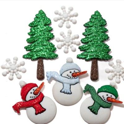 Botones decorativos de pinos, munecos y copos de nieve - Bolsa